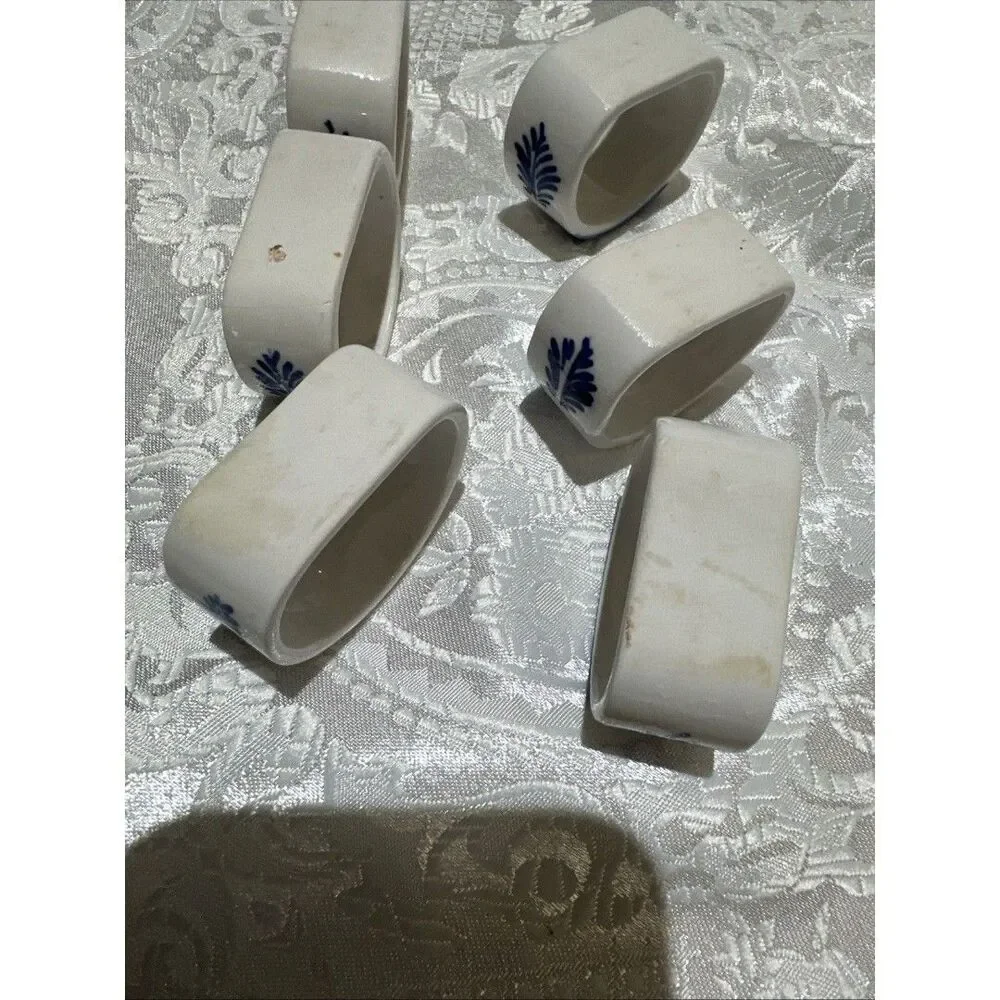 Vintage Blue Elseva Delft Napkin Rings, Set of 6